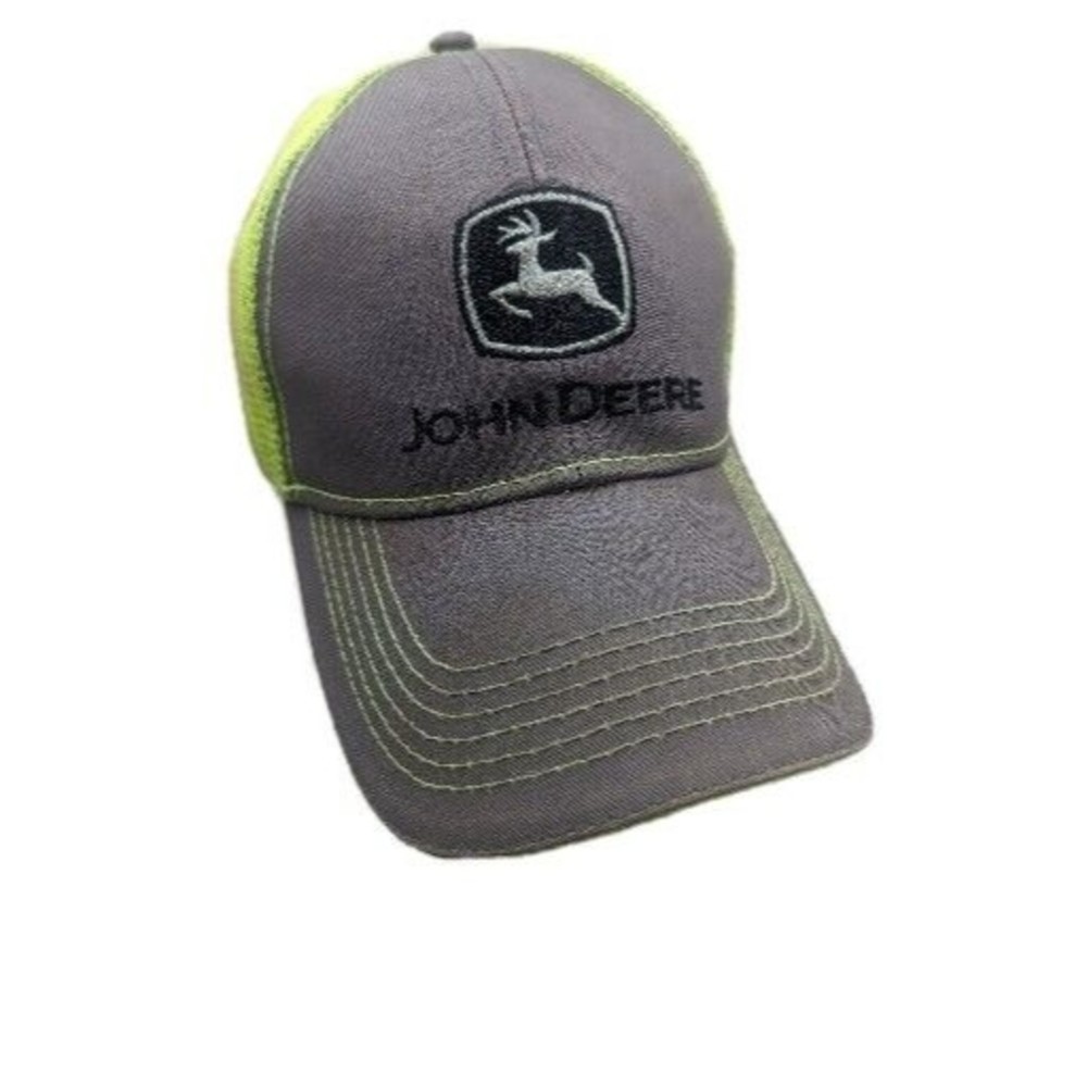 John Deere Adjustable Gray/ lime green Mesh Advertising Logo Hat Cap - Picture 3 of 10